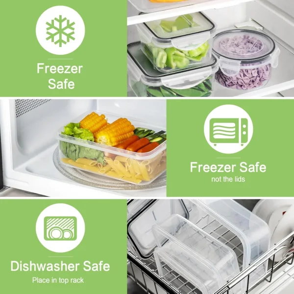32 Pieces Food Storage Containers Set with Snap Lids (16 Lids + 16 Containers), Plastic Containers, BPA-Free Lunch Container Bento Box for Home, Black