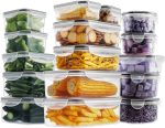 32 Pieces Food Storage Containers Set with Snap Lids (16 Lids + 16 Containers), Plastic Containers, BPA-Free Lunch Container Bento Box for Home, Black
