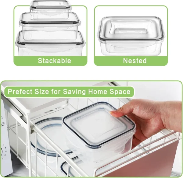 32 Pieces Food Storage Containers Set with Snap Lids (16 Lids + 16 Containers), Plastic Containers, BPA-Free Lunch Container Bento Box for Home, Black