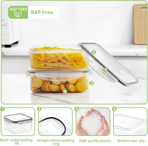 32 Pieces Food Storage Containers Set with Snap Lids (16 Lids + 16 Containers), Plastic Containers, BPA-Free Lunch Container Bento Box for Home, Black