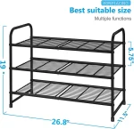 3 Tier Stackable Shoe Rack, Expandable Adjustable Shoe Shelf Storage Organizer, Wire Grid, Black