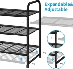 3 Tier Stackable Shoe Rack, Expandable Adjustable Shoe Shelf Storage Organizer, Wire Grid, Black