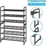 3 Tier Stackable Shoe Rack, Expandable Adjustable Shoe Shelf Storage Organizer, Wire Grid, Black