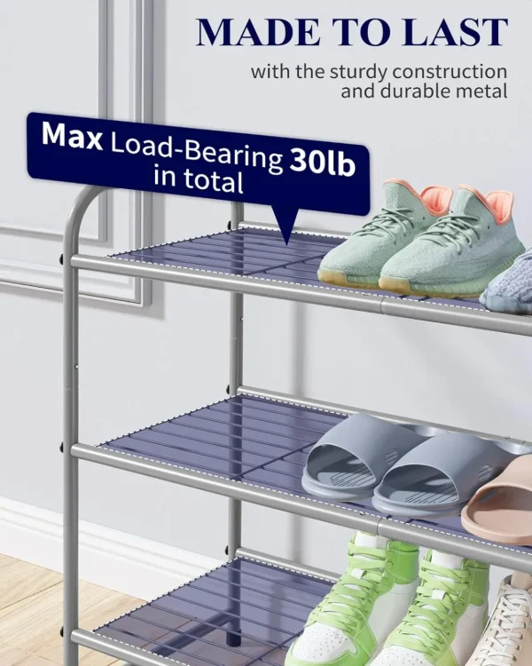 Shoe Rack, Stainless Steel Shoe Organizer, Sturdy Shoe Rack for Closet and Front Door Entrance, Free Standing Shoe Shelf, Closet Organizers and Storage, Grey