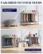 Shoe Rack, Stainless Steel Shoe Organizer, Sturdy Shoe Rack for Closet and Front Door Entrance, Free Standing Shoe Shelf, Closet Organizers and Storage, Grey