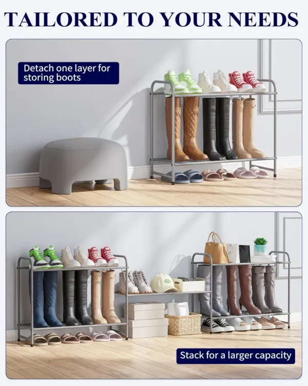 Shoe Rack, Stainless Steel Shoe Organizer, Sturdy Shoe Rack for Closet and Front Door Entrance, Free Standing Shoe Shelf, Closet Organizers and Storage, Grey