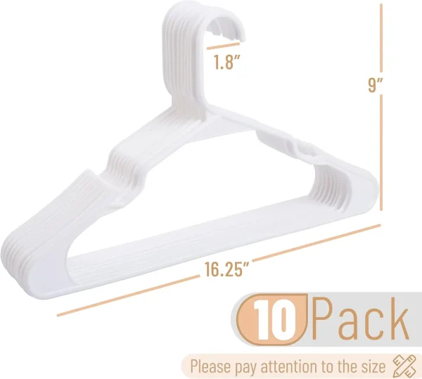 10 Pack White Plastic Clothes Hangers, Shirt Hangers for Closet