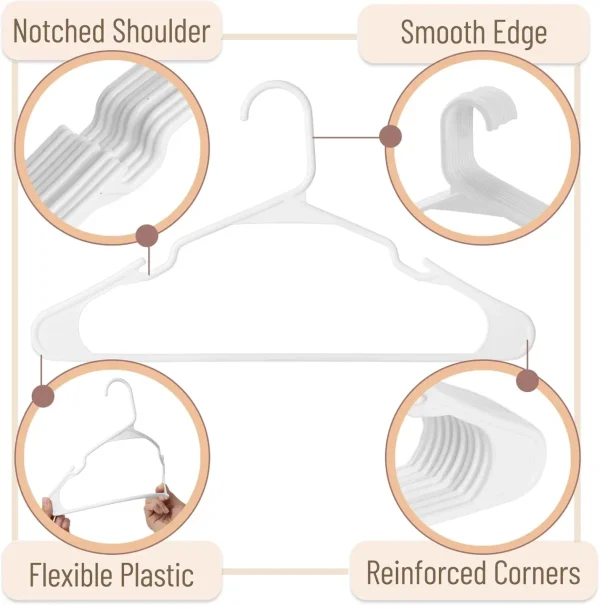 10 Pack White Plastic Clothes Hangers, Shirt Hangers for Closet