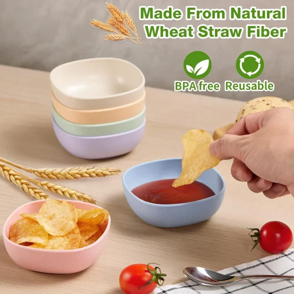 6 Pack Wheat Straw Soy Sauce Dishes, 4.5 OZ Small Dessert Bowls, Unbreakable Dipping Bowl, Pinch Bowls Set, Dipping Sauce Cups, Mini Prep Bowls, Dip Bowls for Side Dish, Ketchup, Soy, BBQ