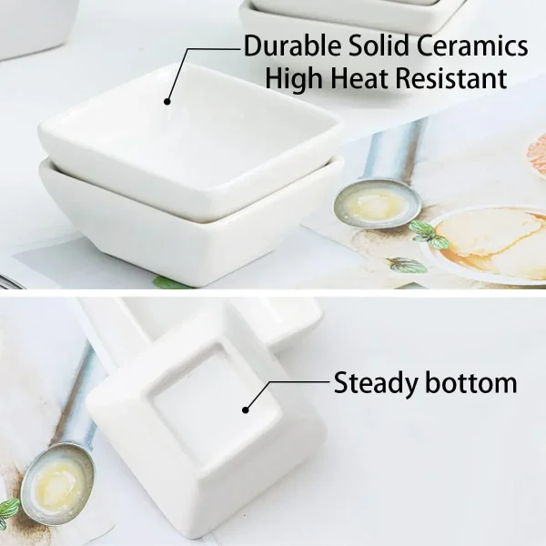 Ultra-Strong 3 Oz 6 Pack Ceramic Dip Bowls Set, Mini Bowl Soy Sauce Plate, Condiment Server, Can be Used for Ketchup, Vinegar,BBQ and Party Dinner