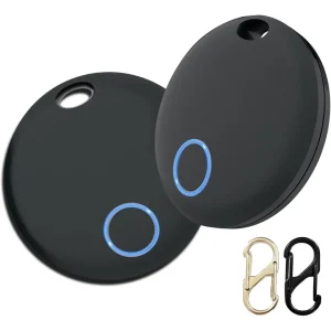 Tracker Tags 2 Pack, Luggage Tracking Compatible, Key Finder Locator With Sound, Smart Item Finder for Keys, Bags, Suitcases, Black