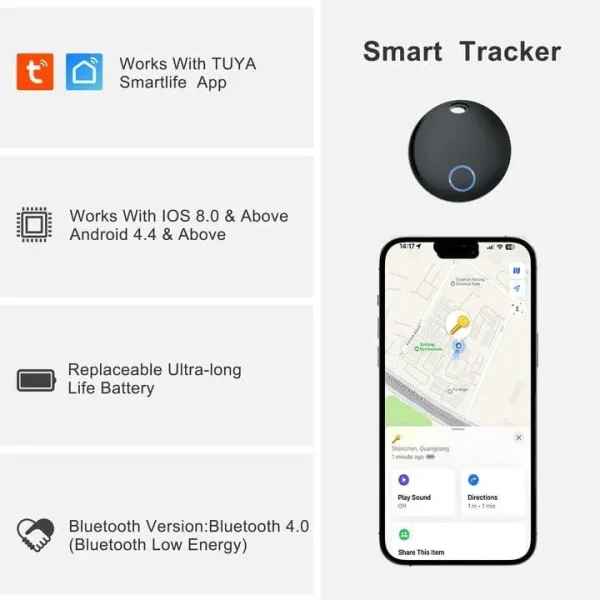 Tracker Tags 2 Pack, Luggage Tracking Compatible, Key Finder Locator With Sound, Smart Item Finder for Keys, Bags, Suitcases, Black