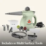 Handheld portable steam cleaner for tile, grout, windows, bathrooms, kitchens, fabric steaming tool, includes 10 tools