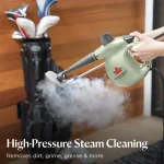 Handheld portable steam cleaner for tile, grout, windows, bathrooms, kitchens, fabric steaming tool, includes 10 tools