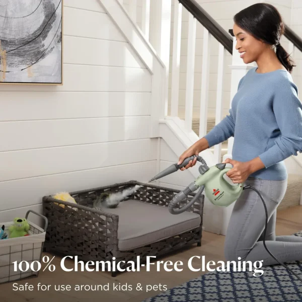 Handheld portable steam cleaner for tile, grout, windows, bathrooms, kitchens, fabric steaming tool, includes 10 tools
