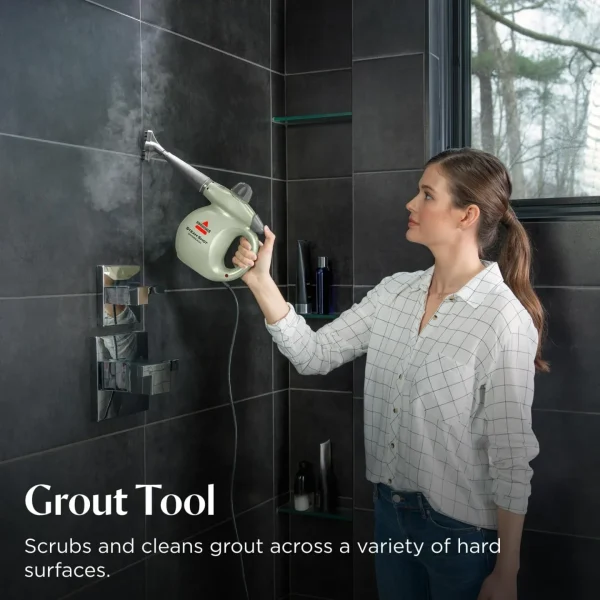 Handheld portable steam cleaner for tile, grout, windows, bathrooms, kitchens, fabric steaming tool, includes 10 tools