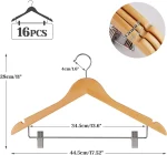 16Pack Wooden Hangers Skirt Hangers with Clips, Solid Wood Pants Hangers Natural Smooth Finish High-Grade Selected Wood Hangers with Sturdy Metal Clips for Blouse Dress Coat Jacket