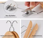 16Pack Wooden Hangers Skirt Hangers with Clips, Solid Wood Pants Hangers Natural Smooth Finish High-Grade Selected Wood Hangers with Sturdy Metal Clips for Blouse Dress Coat Jacket