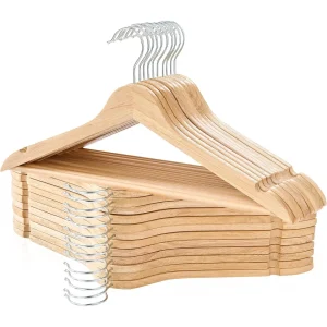 20 Pack Wooden Hangers, Durable Wood Hangers with Notches and 360 degree Swivel Hook, Slim Coat Hanger Wooden for Dress, Shirt, Suit, Jacket, Natural