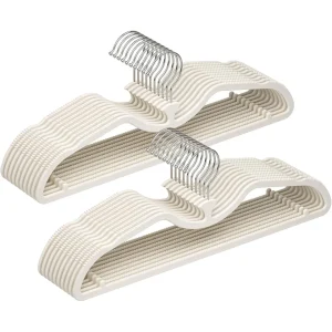 20 Pack Short Neck Vertical Space Saver Hangers, Non Slip Hangers 360 Degree Swivel Hooks, Liquid Silicone, Smooth as Skin, Not Velvet, Cream