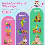 Askmuse 250PCS Magnetic Tiles, Magnet Building Toys for Kids, Christmas STEM Building Magnetic Blocks Set, Strong Magnetic Construction Tiles, Creative Educational Gift for Toddlers Boys Girls 3+