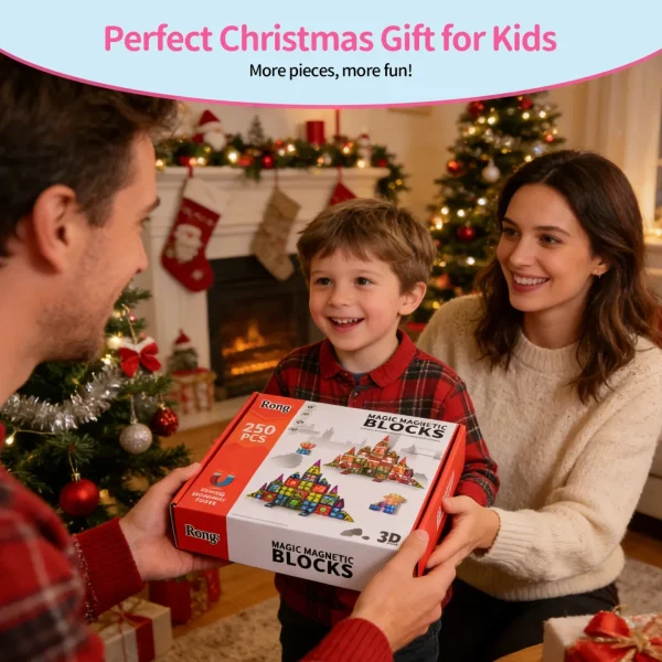 Askmuse 250PCS Magnetic Tiles, Magnet Building Toys for Kids, Christmas STEM Building Magnetic Blocks Set, Strong Magnetic Construction Tiles, Creative Educational Gift for Toddlers Boys Girls 3+