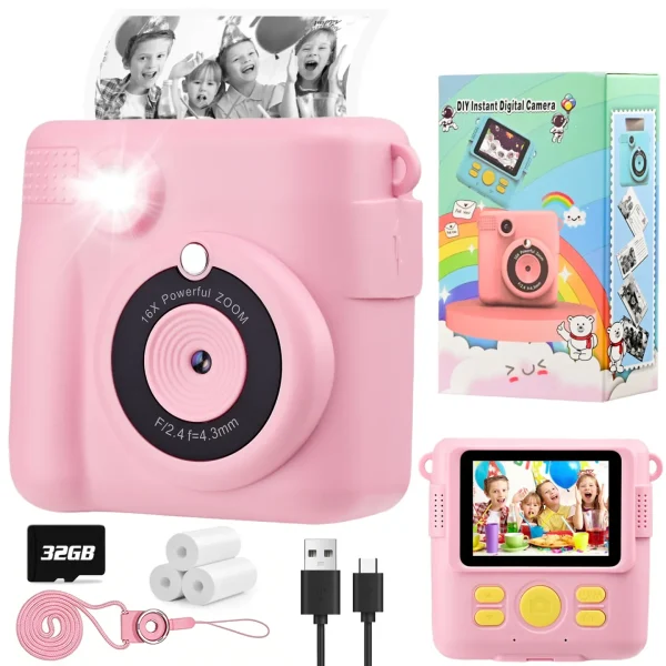 Instant Camera for Kids 3-12: Askmuse Kids Print Camera for Boys, Girls, Kids Camera Instant Print, Pink