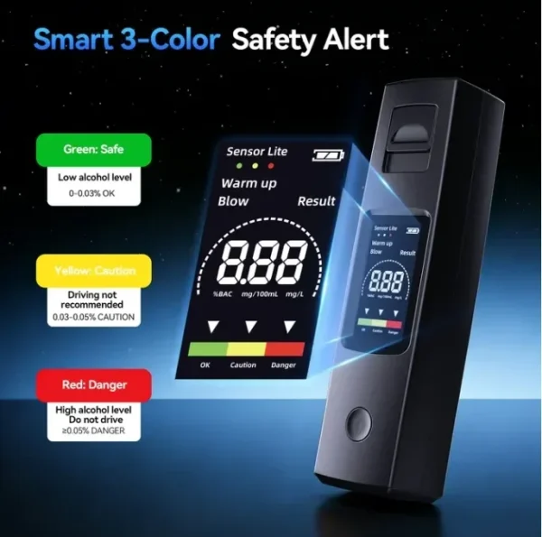 Askmuse Portable Alcohol Breathalyzer Tester: Personal Breathalyzers for Alcohol, USB-C Rechargeable Pocket Breathalyzer with Precision Sensor, Color LCD & Voice Alert for Home & Party Use