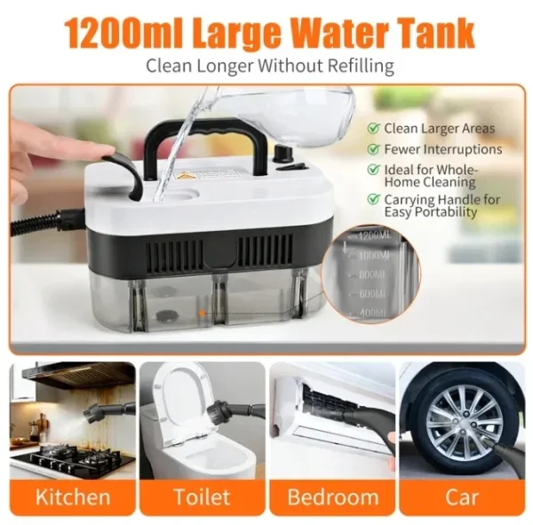 Askmuse Steam Cleaner Handheld Portable High Pressure, 221°F Fast Heat, 1350W 5-Level Adjustable Steamer Cleaning with 41oz Tank & Accessories for Car, Home, Floor, Tile, Furniture, Kitchen, Walls