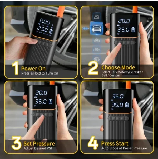 Askmuse Tire Inflator Portable Air Compressor Car Accessories, 150PSI Fast Inflation Cordless Air Pump with Digital Auto Shut-Off, LED Light, for Car Tires, Bike, Ball, Inflatables, Travel Emergency