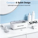 Askmuse Ultrasonic Jewelry Cleaner Machine, Ring Cleaner with Accessory Holder, 48KHz Deep Wash, 12oz 304 SS Tank, Dual Modes for Retainer, Denture, Glasses, Gold, Silver, Diamond Ring, Home Use Gift