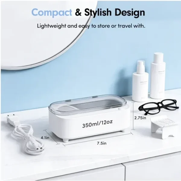 Askmuse Ultrasonic Jewelry Cleaner Machine, Ring Cleaner with Accessory Holder, 48KHz Deep Wash, 12oz 304 SS Tank, Dual Modes for Retainer, Denture, Glasses, Gold, Silver, Diamond Ring, Home Use Gift