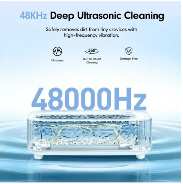 Askmuse Ultrasonic Jewelry Cleaner Machine, Ring Cleaner with Accessory Holder, 48KHz Deep Wash, 12oz 304 SS Tank, Dual Modes for Retainer, Denture, Glasses, Gold, Silver, Diamond Ring, Home Use Gift