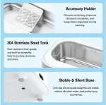 Askmuse Ultrasonic Jewelry Cleaner Machine, Ring Cleaner with Accessory Holder, 48KHz Deep Wash, 12oz 304 SS Tank, Dual Modes for Retainer, Denture, Glasses, Gold, Silver, Diamond Ring, Home Use Gift