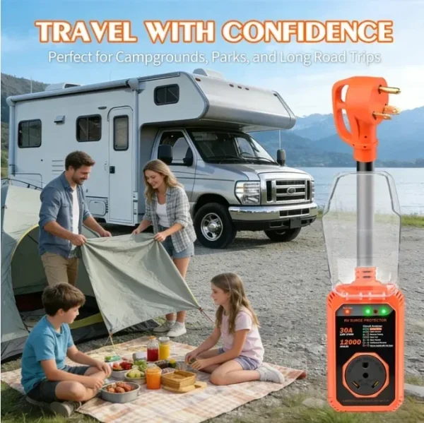 Askmuse RV Surge Protector 30 Amp, 12000 Joules Camper Power Protector, Smart Circuit Analyzer with LED Indicator, Waterproof Electrical Protection, 30 Amp RV Plug, Motorhome Camper Accessories