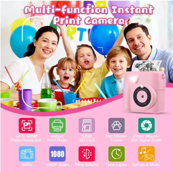 Instant Camera for Kids 3-12: Askmuse Kids Print Camera for Boys, Girls, Kids Camera Instant Print, Pink