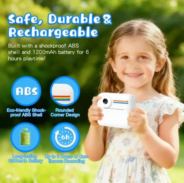 Askmuse Kids Instant Print Camera,2.4in HD Screen,48MP Photo,1080P Video,Rechargeable,Toy Camera with Games Music,Ideal Birthday Gift for Boys Girls