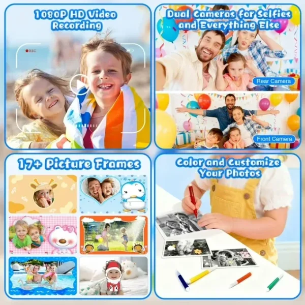 Askmuse Kids Instant Print Camera,2.4in HD Screen,48MP Photo,1080P Video,Rechargeable,Toy Camera with Games Music,Ideal Birthday Gift for Boys Girls