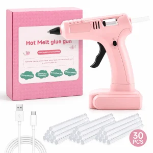 Askmuse Cordless Hot Glue Gun,4000mAh Pink Rechargeable Glue Gun,Fast Heat Craft Tool with 30 Glue Sticks Set for DIY Crafts,School Projects,Home Repairs,Decorations